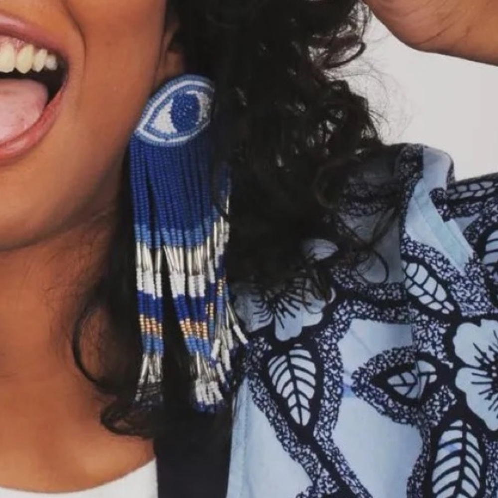 Olivia Dar Evil Eye Long Earrings Blue/White